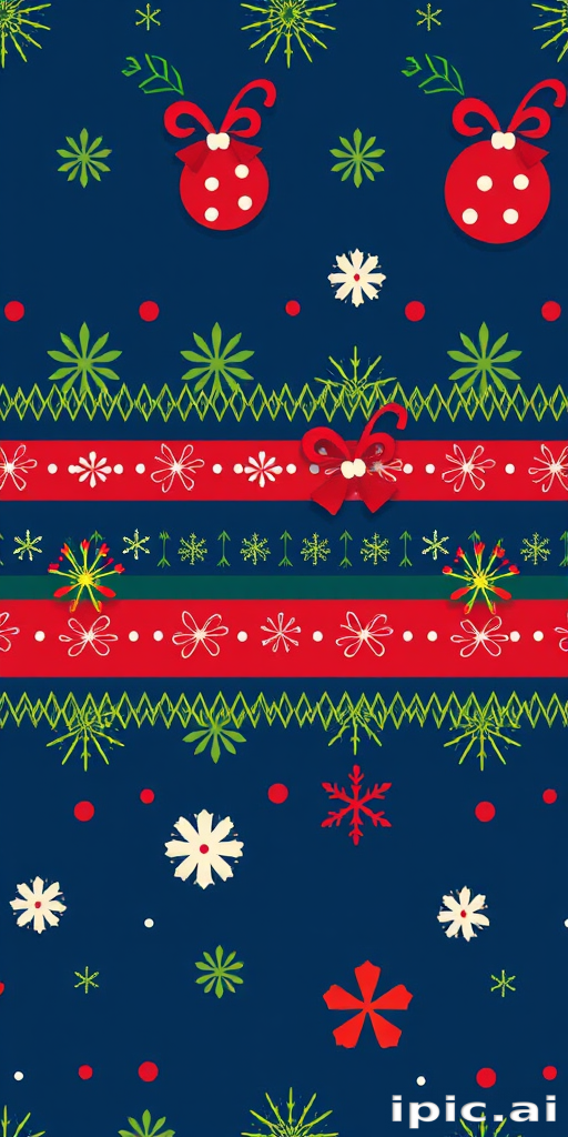 Festive Holiday Pattern Featuring Ornaments, Snowflakes, and Vibrant Colors