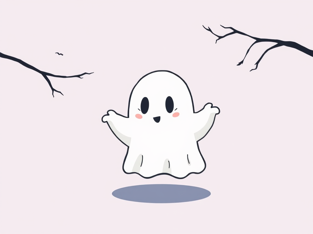 Create a minimalist cartoon ghost illustration, use a Canon EOS R5, ISO 100, f/8, 1/200s, shot from a high angle with a clean background for enhanced clarity.
