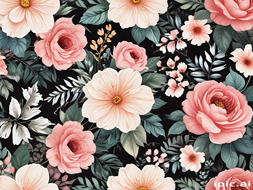 Vibrant Floral Pattern with Soft Pink Flowers and Lush Green Leaves