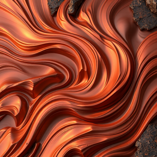 Molten Copper River flows with rich, warm tones of burnished copper and bronze in long, cascading curls that seem to shimmer and shift in the light