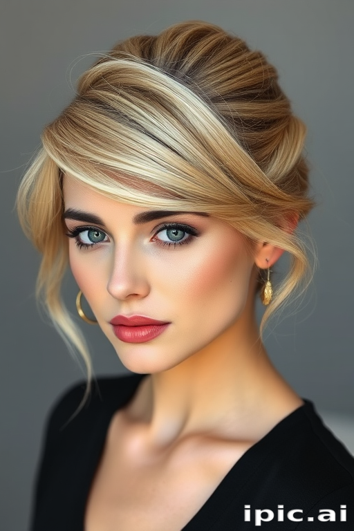 Sophisticated ash blonde French twist with wispy tendrils framing the face, exuding timeless elegance and refined beauty