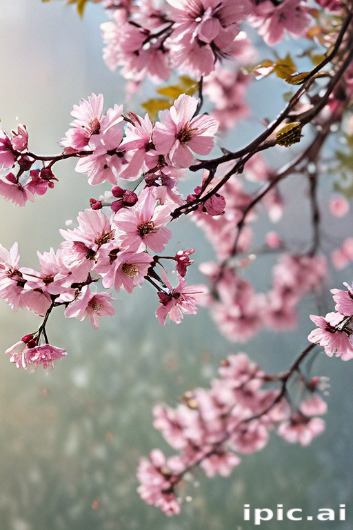 Delicate Cherry Blossom Branches Adorned with Soft Pink Flowers in Spring