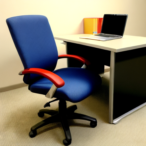 side view office desk and chair, some office props on the desk (digital ...