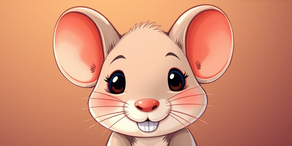 Create a detailed illustration of a cartoon mouse facing forward with a round head and prominent ears, using high-resolution digital art techniques, 300 DPI, shot from a frontal view, using a soft focus effect, capturing bright colors and clean lines.