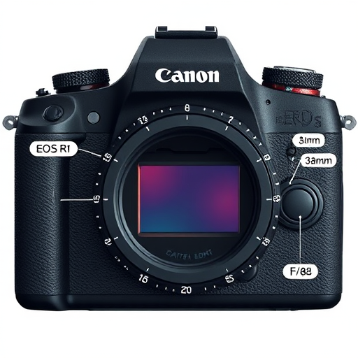 Create an illustration of a photography exposure dial with clear labels for various settings and modes, using a Canon EOS R5 camera, 35mm lens, f/8 aperture, ISO 100, natural light, top-down view for clarity and detail.