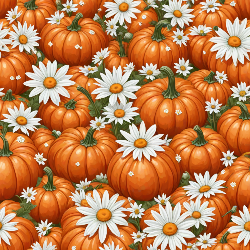 a whimsical orange pumpkin with white daises pattern covering the pumpkin. Solid white background sublimation vector 3000dpi 32k