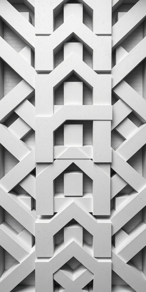 Create a high-resolution black and white geometric pattern featuring intricate interlocking squares, captured with a Canon EOS R5, 50mm lens, aperture f/8, ISO 100, in a top-down view with a clean, minimalist style for enhanced clarity and sharpness.