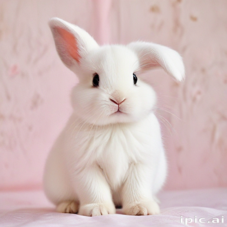 A Cute White Bunny Sitting Adorably Against a Soft Pink Background