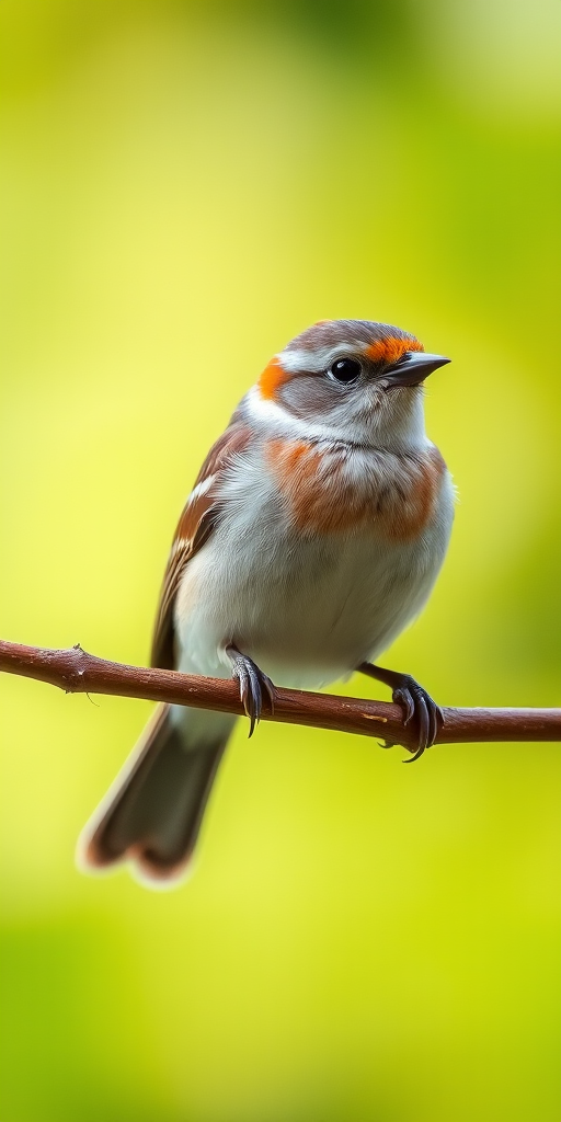 small bird perched on a branch with a blurred green background, close-up shot, aperture f/5.6, shutter speed 1/250s, ISO 400, macro lens, natural light, DSLR camera