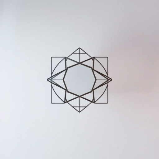 Create a high-resolution image of a stylized geometric shape against a solid background using a DSLR camera with a 50mm lens, aperture set to f/2.8, ISO 100, in a soft, diffused lighting style, capturing from a frontal view.