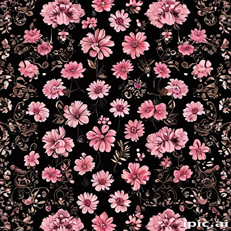 Exquisite Floral Pattern Featuring Pink Flowers on a Dark Background
