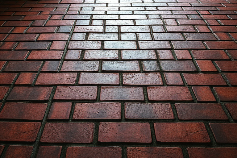 high-resolution photo of a textured brick floor featuring varying shades of red and brown under soft lighting, taken with a DSLR camera at f/8 aperture, ISO 100, 1/60 sec shutter speed, with a low-angle view to emphasize depth and detail