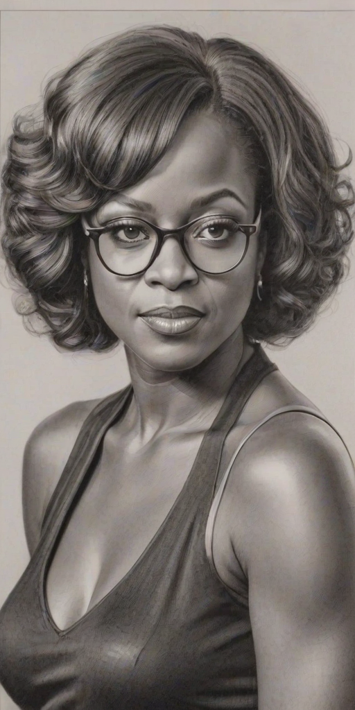 Ravishing Viola Davis, pencil sketch, portrait of Attractive woman 1933s in glasses, hair style beatnik, outline, clear lines, fine lines, 8k