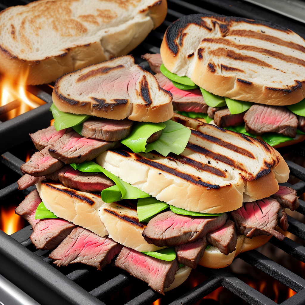 steak sandwiches on the grill