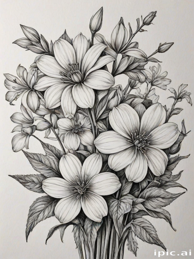pencil drawn flowers