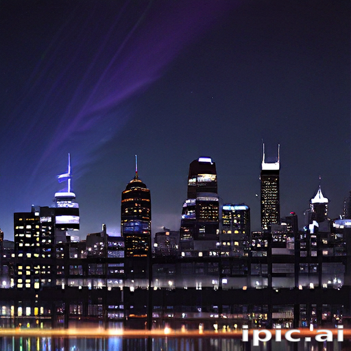 Stunning Nighttime Cityscape with Vibrant Lights Reflecting on Water