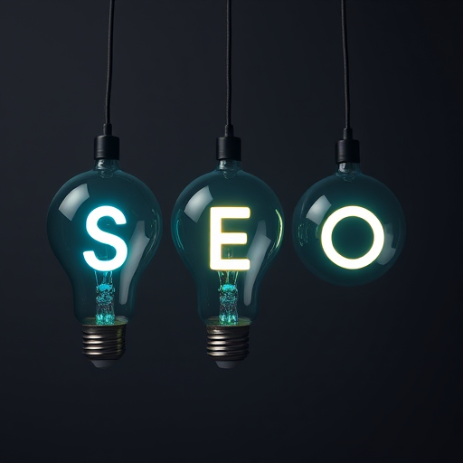 create an image of three light bulbs with the letters S, E, and O inside them, in a teal color against a dark gray background, using a DSLR camera with a 50mm lens, aperture f/2.8, ISO 100, and soft diffused lighting to enhance image quality and focus on the bulbs