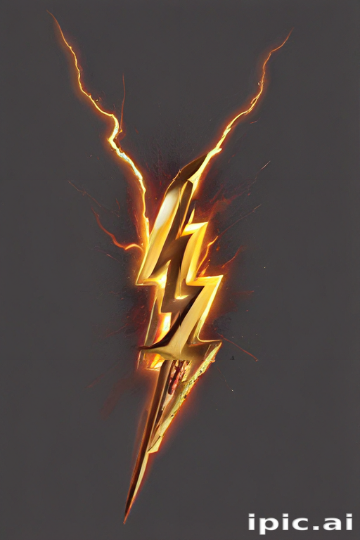 Striking Golden Lightning Bolt with Dynamic Energy and Bold Design Features