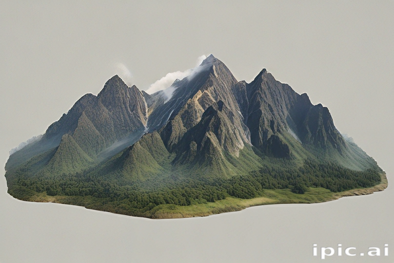 Majestic Mountain Landscape with Lush Green Forests and Dramatic Peaks.