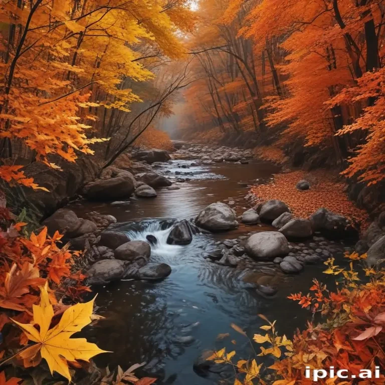 A Serene Autumn Scene with Golden Leaves and a Flowing River