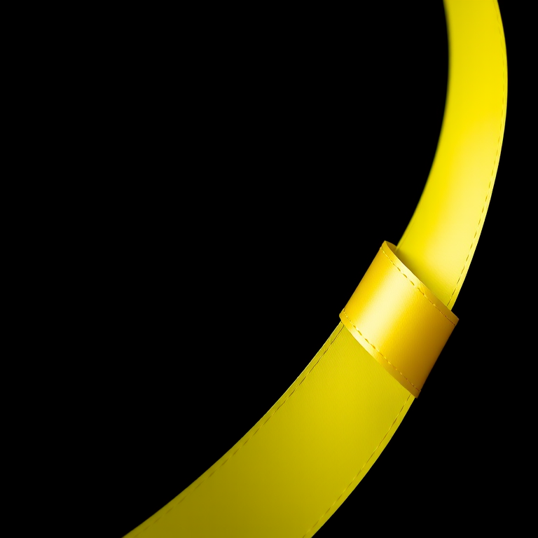 yellow ribbon on a solid black background, high dynamic range, 50mm lens, f/2.8 aperture, ISO 100, soft lighting, macro photography, digital camera