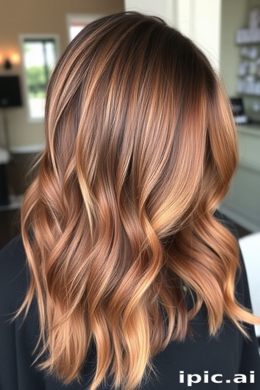 Earthy chestnut brown hair in the "Autumn Whisper" style showcases soft layers and warm balayage highlights