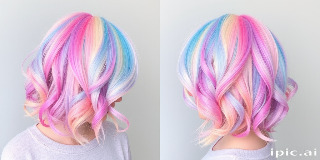 Whimsical pastel rainbow bob known as Unicorn Dream showcasing a harmonious blend of soft hues seamlessly melting together in a mesmerizing display of color reminiscent of cotton candy clouds
