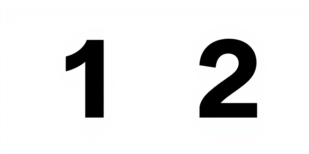 Generate a high-resolution image featuring a bold, modern graphical representation of the numbers "1" and "2" with equal spacing and alignment, using a Canon EOS 5D Mark IV camera at f/8 aperture, ISO 100, with a 50mm lens, focused on a clean white background.