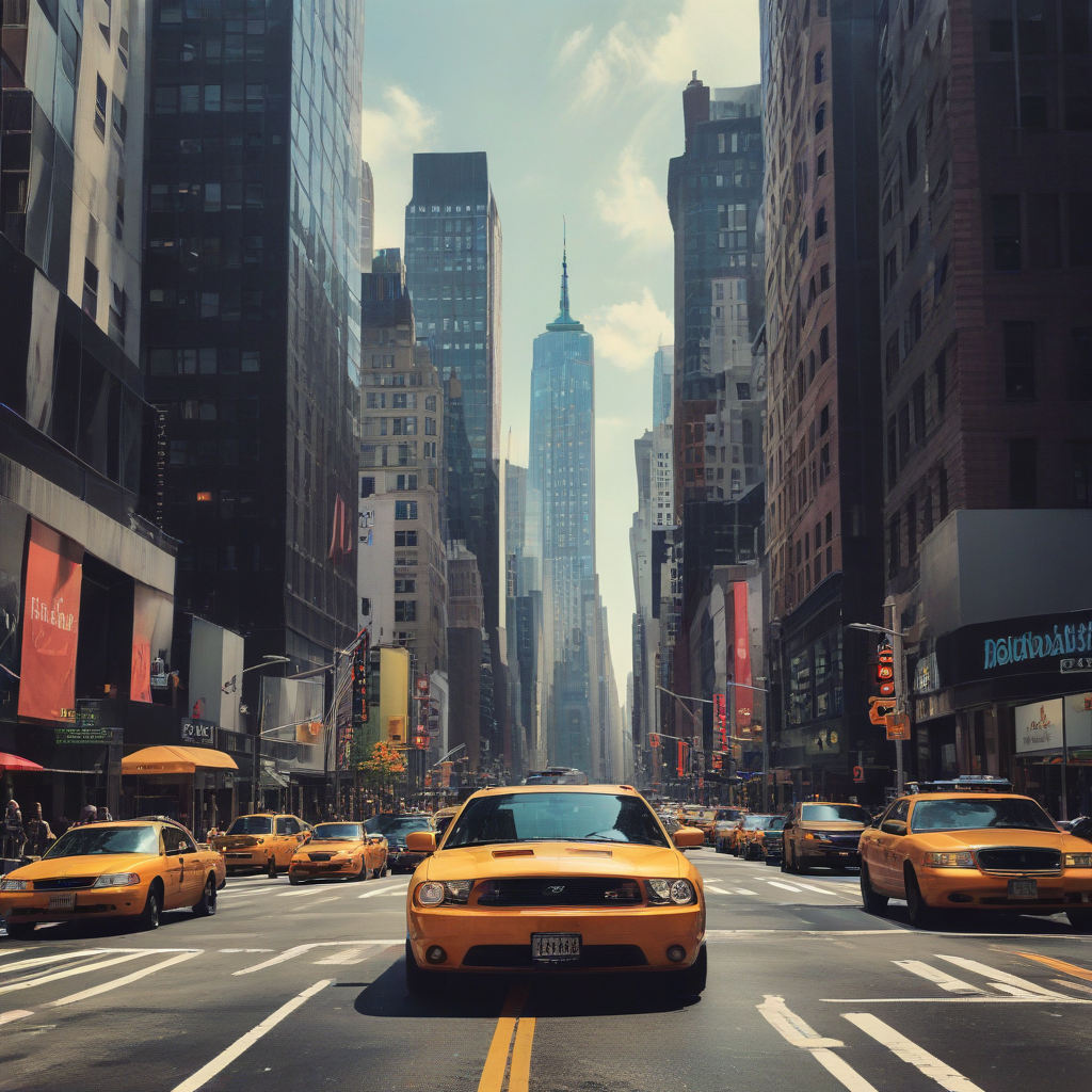Vibrant New York City Street Scene Filled with Iconic Yellow Taxis