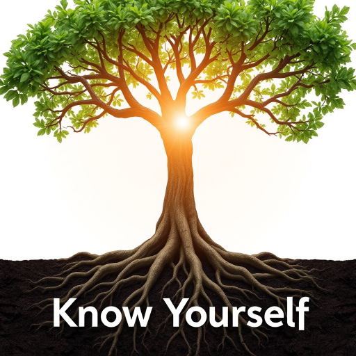 Tree with deep roots: The roots will clearly say "Know Yourself" to represent self-awareness.