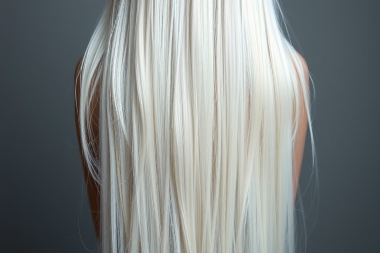 Ethereal Moonlight Platinum Rapunzel Locks featuring ultra-long silvery white hair with a subtle iridescent sheen cascading down in silky smooth strands reaching past the waist