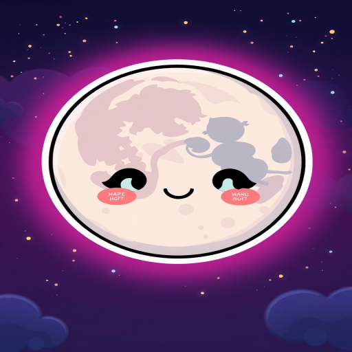 generate a kawaii Full moon sticker, 3d digital art, colorful background, sticker line weight