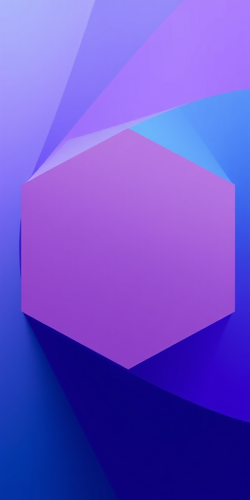 Generate a high-resolution image of a geometric hexagonal shape with smooth gradients in shades of blue and purple, using a DSLR camera with a 50mm lens, aperture f/2.8, ISO 100, and a soft focus background to enhance depth and clarity.