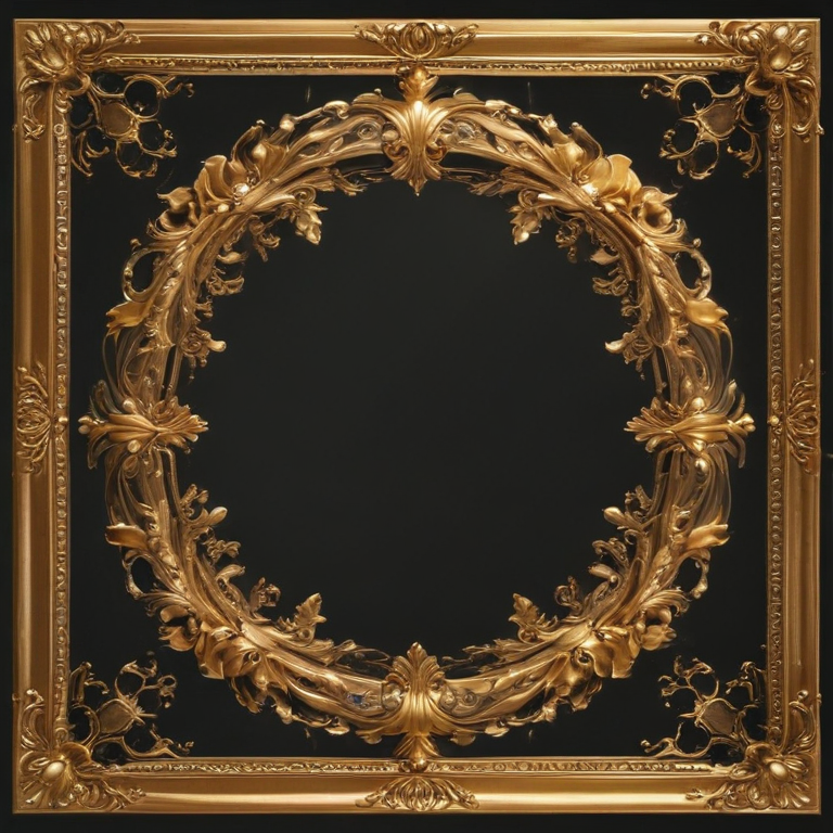 Elegant Ornate Gold Frame with Intricate Floral Design on Black Background