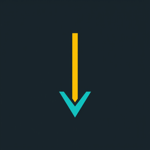 Create a vector-style graphic of a download arrow with a turquoise arrowhead and a yellow vertical line on top, in a minimalist design, using a Canon EOS R5 camera with a 50mm f/1.2 lens, f-stop 2.8, ISO 200, and a 1/100 shutter speed for sharp focus and vibrant colors.