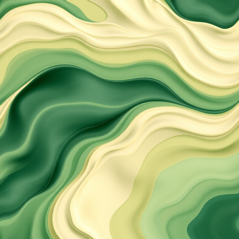 Create a seamless abstract pattern of flowing waves in varying shades of green and cream with smooth gradients, shot in high resolution using a Canon EOS 5D Mark IV at f/8, ISO 100, 50mm focal length, in a top-down view, utilizing soft natural lighting for even exposure.