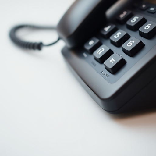 A close-up shot of a modern telephone on a white background, 50mm lens, aperture f/8 for depth of field, ISO 100, natural lighting, macro photography, DSLR camera.