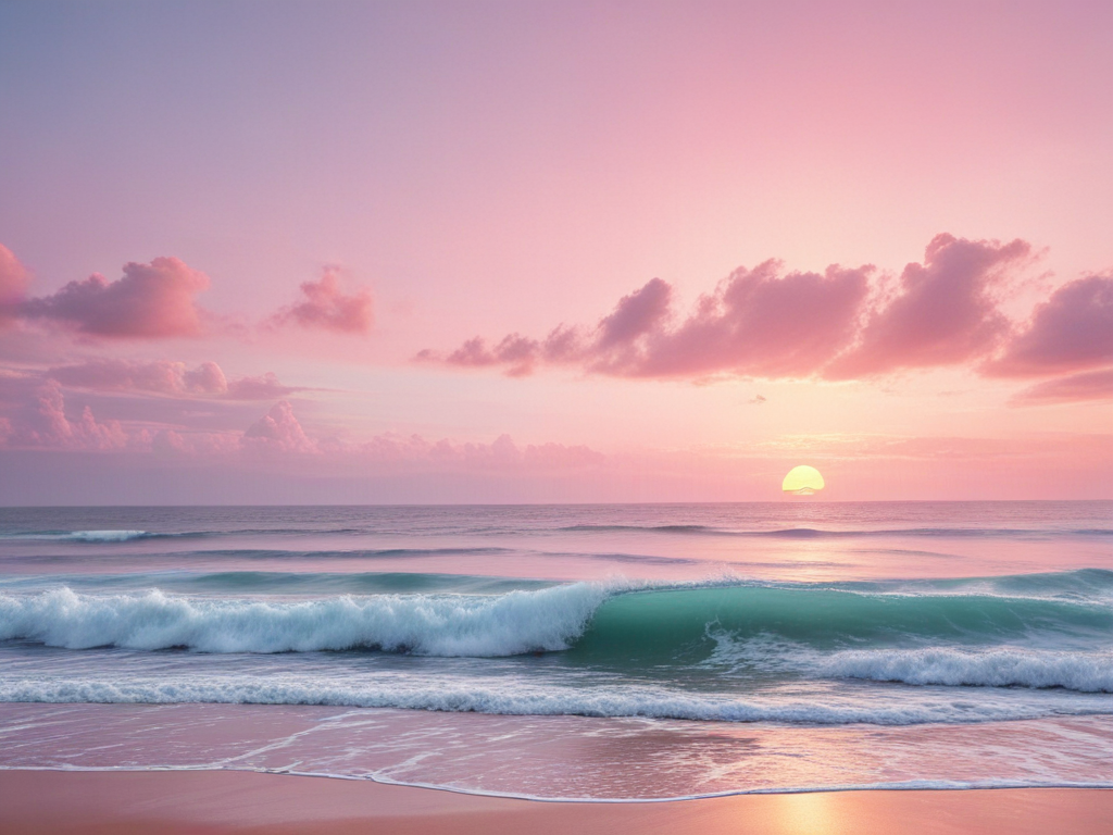 Serene Sunset Over Gentle Waves at a Tranquil Beach Landscape