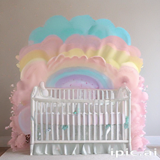 Dreamy Nursery with Soft Pastel Colors and Whimsical Rainbow Decoration