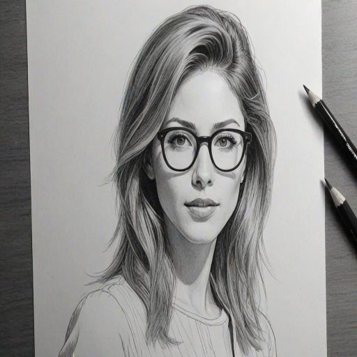 Bewitching Amanda Crew, pencil sketch, portrait of Gorgeous woman 1965s in glasses, hair style beatnik, outline, clear lines, fine lines, 8k