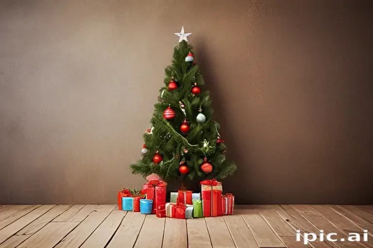 Festive Christmas Tree Adorned with Colorful Ornaments and Wrapped Gifts