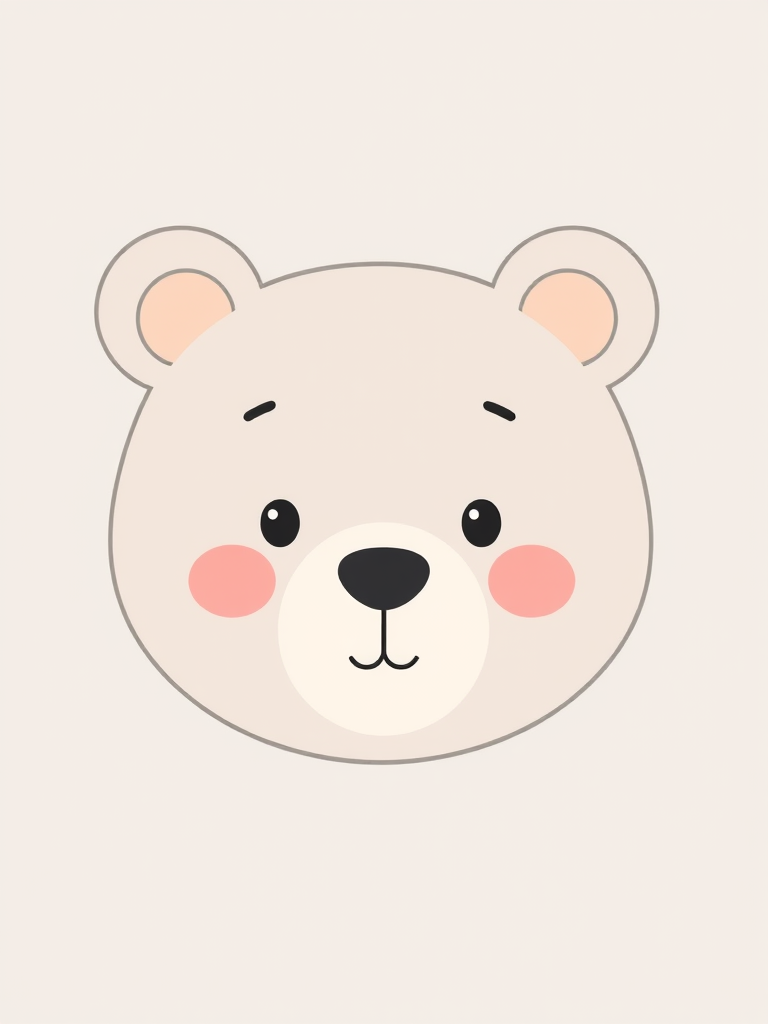 Create a cute, minimalist bear head illustration with soft pastel colors on a light gray background using a digital art style; camera settings: f/8, ISO 100, shutter speed 1/125; camera view: center focus; camera type: mirrorless.