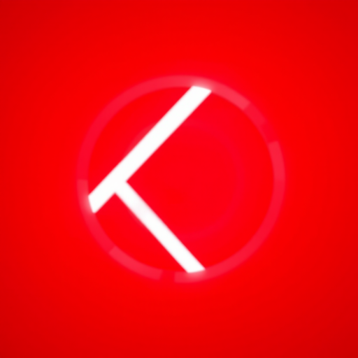 Create a vibrant red background with a glowing white circle and diagonal line in the center, using a Canon EOS R5 with a 50mm f/1.2 lens, aperture set to f/1.8, ISO 100, and shutter speed 1/200s, shot from a front view with a shallow depth of field for enhanced focus on the symbol.