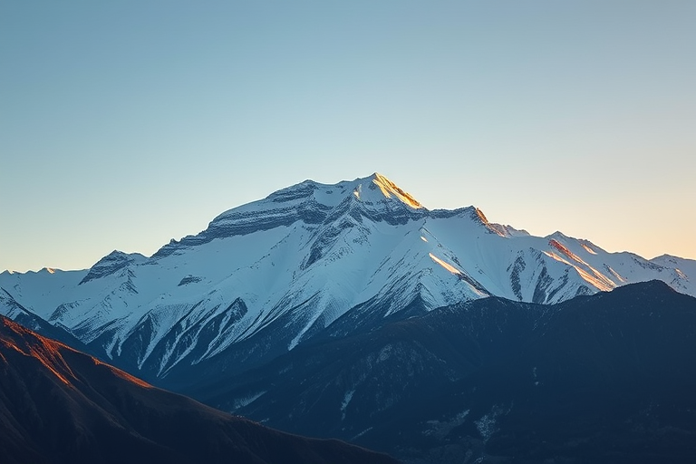 regenerate a high-resolution image of a snow-capped mountain range at sunrise with a clear sky, using a Canon EOS R5 with a 24mm lens, aperture f/8, shutter speed 1/125 sec, ISO 100, capturing a wide-angle view in natural lighting.