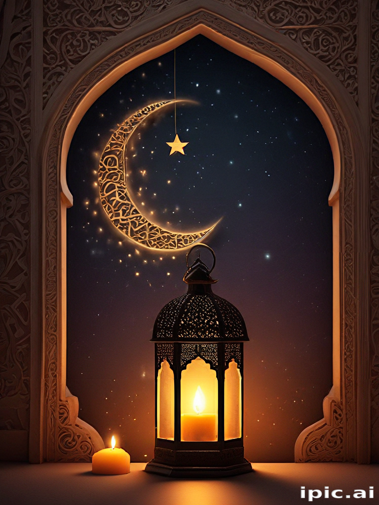 Elegant Lantern Illuminating a Starry Night with Crescent Moon Design