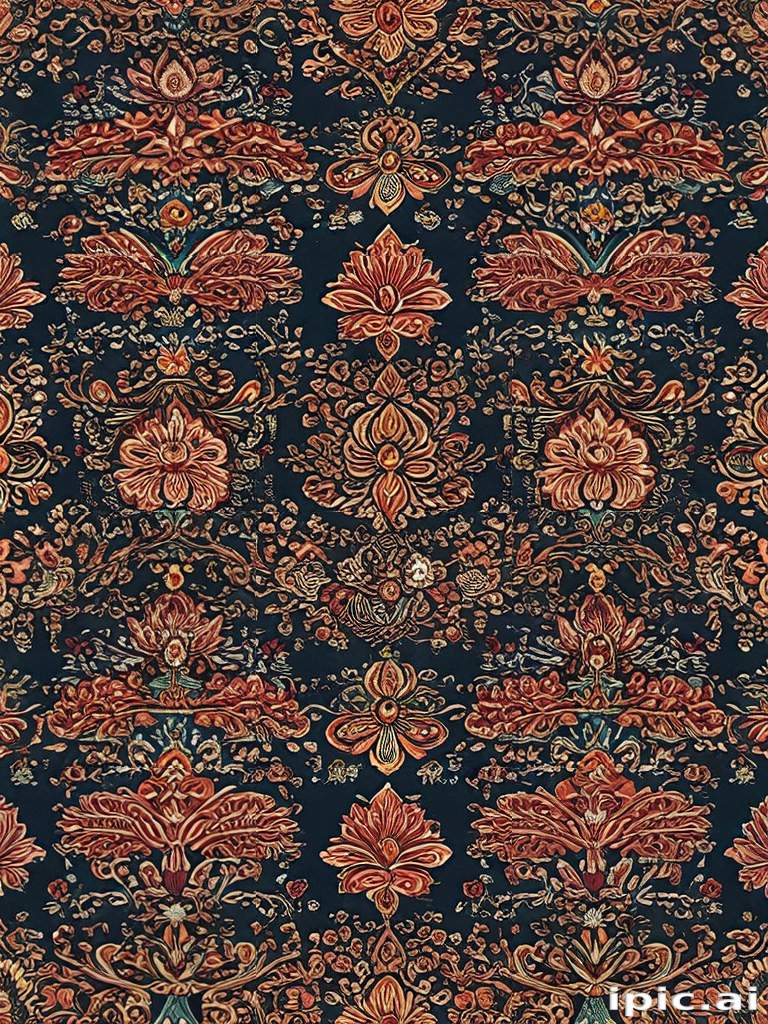 Intricate Floral Design with Rich Colors on a Deep Blue Background