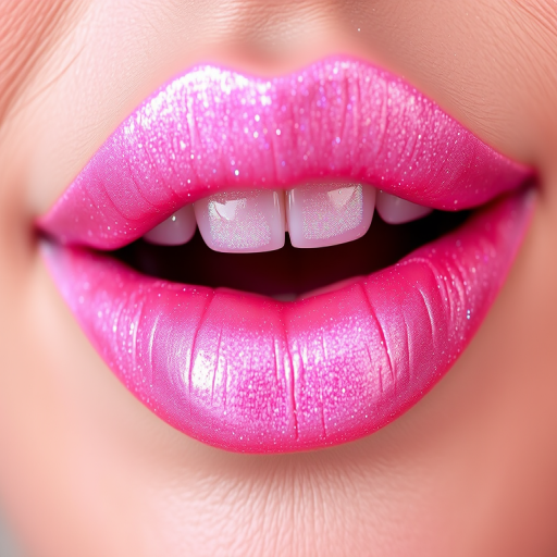 Holographic pink lips dubbed "Galactic Rose" combine a soft pink base with multi-colored sparkles, creating a cosmic and dreamy appearance for celestial-inspired looks