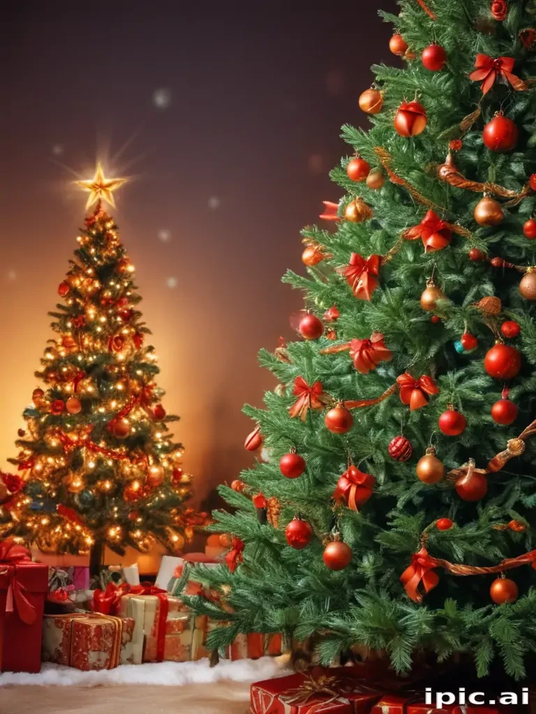 Festive Christmas Scene with Beautifully Decorated Trees and Colorful Gifts