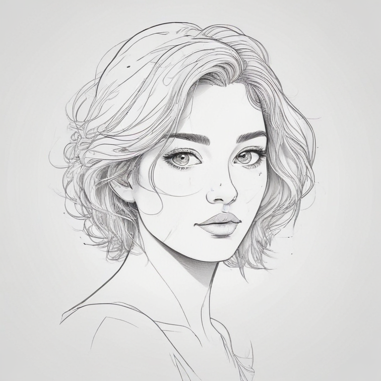 Elegant Line Art Portrait of a Young Woman with Short Hair