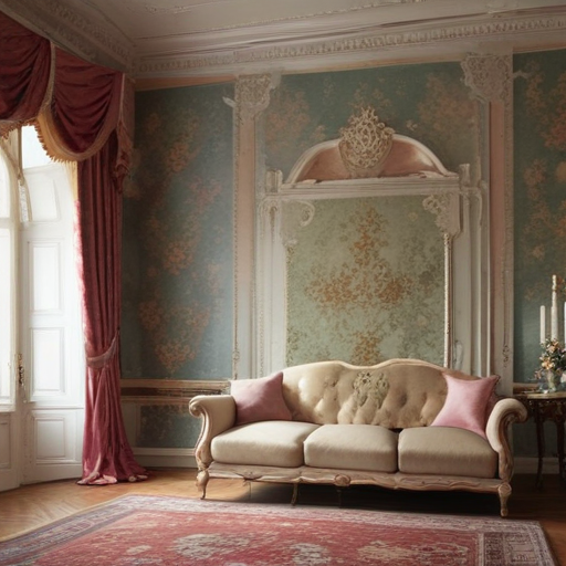 Elegant Living Room Interior Featuring Vintage Couch and Ornate Decor